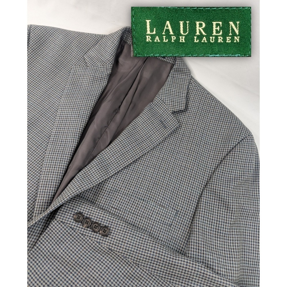 Ralph Lauren Blazer Sport Jacket Silk Wool Glenn Plaid Houndstooth‎ 46R 48"